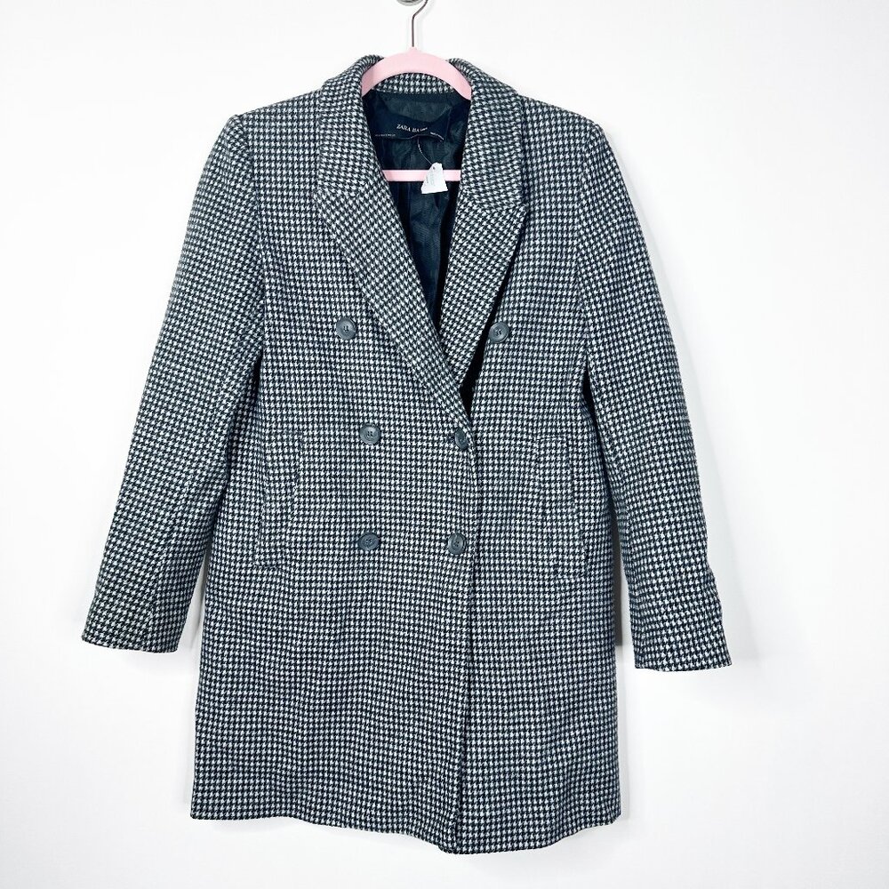 ZARA Basic Houndstooth Peacoat Double-Breasted La… - image 2